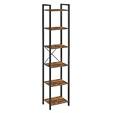 VASAGLE Librería de 6 Niveles, Biblioteca, Estantería para Oficina, Estudio, Sala de Estar, Dormitorio, 30 x 40 x 186 cm, Industrial, Marrón Rústico y Negro Tinta LLS101B01