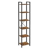 VASAGLE Librería de 6 Niveles, Biblioteca, Estantería para Oficina, Estudio, Sala de Estar, Dormitorio, 30 x 40 x 187,5 cm, Industrial, Marrón Rústico y Negro LLS101B01