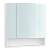 VASAGLE Armario de Baño con Puertas de Espejo, Armario de Pared de Baño, Armario de Pared con Espejo, Compartimento Abierto, Estantes Ajustables, 16,5 x 70 x 75 cm, Blanco Nube BBK129W01