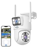 Hiseeu Cámara Vigilancia WiFi Exterior, Doble Lente Doble-Vista Cámara de Seguridad, 360° PTZ Cámara IP con Visión Nocturnaen, 8 X Zoom Digital Audio Bidireccional, Grabación Continua 24/7, IP66