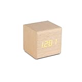 Balvi - Wood Kubo Despertador Digital de Madera. con 3 alarmas, Calendario, termómetro y Nivel de bri