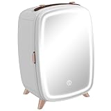 HOMCOM Nevera para Cosméticos 6L Nevera Pequeña 9V para Enfriar con Puerta con Espejo y Luces LED Ajustable en 3 Niveles Mini Frigorífico para Belleza Maquillaje Bebidas 24,3x19,4x35,6 cm Blanco