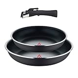 Bergner CLICK&COOK - Set 3 Pzs Sartenes (22+26 cm) con Mango Desmontable - Aluminio Prensado & Heat Dot - Revestimiento ILAG Essential - Negro