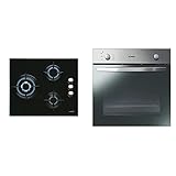 Cata Placa Cristal Gas, Modelo CIB 6021 BK, 3 Fuegos, Ancho 59 cm, Encimera de Gas Butano, Acabado en Cristal Negro & Candy Horno-INDP FIDCPX200 INOX ESTATICO A