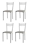 t m c s Tommychairs - Set 4 sillas Elegance para Cocina, Comedor, Bar y Restaurante, Estructura en Acero Pintado de Color Aluminio y Asiento tapizado en Polipiel Color Gris Claro