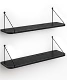 SUMGAR Estantes flotantes negros para estante de pared de 60 cm de largo para dormitorio, baño, cocina, organizador de almacenamiento de madera, decoración moderna, exhibición para sala de estar,