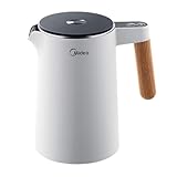 Midea Hervidor de agua de acero inoxidable con ajuste de temperatura, 1,5 litros, 2200 W, hervidor de agua blanco, tetera con indicador de temperatura y funciones de seguridad, sin BPA