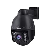 JideTech PTZ Security Camera - Cámara de vigilancia (Zoom óptico 5X, con Seguimiento automático, Audio de 2 vías, visión Nocturna a Color, Giro de 355/90, Tarjeta SD de 128 GB), P3-5x-5mp PoE Negro