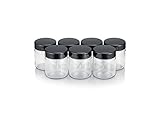 SEVERIN 7 Tarros de vidrio de 150 ml para yogurtera, con tapa antiderrames 100% libre de BPA. Tarros para leche, crema, pure de bebé, gris oscuro EG 3514