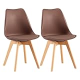 EGGREE Pack de 2 Sillas de Comedor Sillas Cocina Nórdico con Asiento Tapizado y Las piernas de Madera de Haya Maciza -Marrón Chocolate