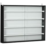 HOMCOM Vitrina Expositora Vitrina de Pared Vitrina de Cristal con Estantes Ajustables y 2 Puertas Correderas de Vidrio para Colecciones Perfumes Figuras de Decoración 80x9,5x60 cm Blanco y Negro