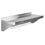 Mahlzeit Estante de Pared de Acero Inoxidable con Barra de Ganchos | 120 x 30 cm | Estante Colgante | Estante Cocina de Acero Inoxidable, Estante Flotante, Estante de Pared | Estantería para Cocina