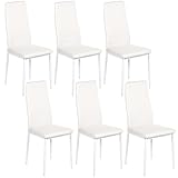 GOKHOMX - Juego de 6 sillas de comedor modernas, sillas de cocina con patas de metal, silla de comedor tapizadas de piel sintética para comedores y cocina y restaurante (blanco)