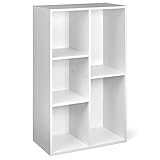 Amazon Basics Estantería con 5 compartimentos, estante de oficina, librería, salón, dormitorio, cubo, blanco, 50 x 24 x 80 cm
