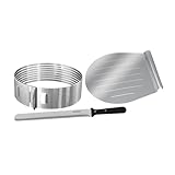 Zenker Set para cortar bases de bizcochos, tartas, pasteles, Aro laminador ajustable 26-28cm. Pala Coger- Servir y cuchillo. Inoxidable. Cant. 1 juego de 3 pzas.