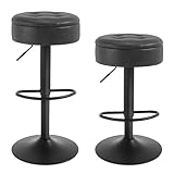 WOLTU Taburetes de Cocina, Set de 2 Taburetes Alto Bar, Sillas Giratorias 360°, Taburetes Modernos con Reposapies para Comedor Bar y Bistro, Cuero Sintetico + Metal, Antracita