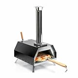 InnovaGoods® Horno pizza de pellets con accesorios, horno para pizza con Base de Piedra Ø 30cm máx. Rápida Cocción Hasta 500ºC y Pala para pizza de 30x30cm. Incluye Chimenea y Bolsa de Transporte.