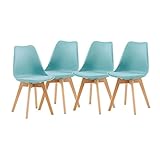 EGGREE Pack de 4 Sillas Comedor Sillas de Cocina Nórdico con Asiento Tapizado y Las piernas de Madera de Haya Maciza - Azul Mentol