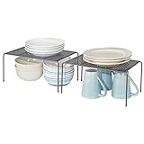 mDesign Juego de 2 estantes de cocina – Soportes para platos individuales de metal – Pequeños organizadores de armarios para tazas, platos, alimentos, etc. – gris