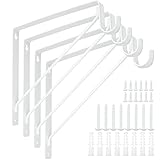 SENENQU Paquete de 4 soportes resistentes para estante de barra de armario, 10 x 11 pulgadas, ganchos de soporte para barra y estante con tornillos de fijación, soporte blanco para oficina en casa