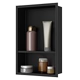 sunrik Nicho de Ducha,Estante de Ducha Empotrado de Acero Inoxidable,Nicho de Pared de Ducha Empotrable en Azulejos，Estantes de Baño Nicho de Doble Capa 60x30x10cm（40/20cm）,Negro
