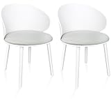 LEWE Pack de 2 Sillas de Comedor, Silla de Conferencia, Respaldo Curvado, Asiento Tapizado con Vellón Holandés, Silla con Reposabrazos, Respaldo Impermeable, Sillas de Cocina, Plásticos - [Blanco]