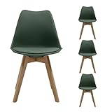 Homely | Pack de 4 Sillas de Comedor - Day | Asiento de Polipropileno | Silla Diseño Nórdico | Respaldo Ergonómico | Patas Madera de Haya | Silla para Comedor, Dormitorio, Cocina | Color Verde Oscuro