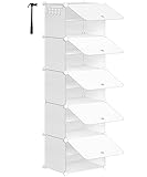 HOOBRO Zapatero, Zapatero Modular con 5 Compartimentos, Mueble Zapatero, Estantería de Plástico, Cajas DIY, con Puerta, con Martillo, para Entrada, Armario, Pasilo, Blanco EWT11SC01G1