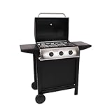 LOFOTEN - Barbacoa de Gas para Exterior 3 quemadores de 8,4 KW sobre Ruedas con Tapa, 2 Parrillas de Acero Cromado, 2 estantes Laterales, 1 Bandeja Baja y termómetro - Negro