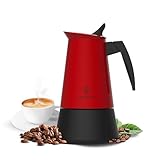 Cecotec Cafetera Italiana Piccolina 900 Red, Capacidad 450 ml para 9 tazas, Diseño elegante en Acero, Filtro de Acero Inoxidable, Apta para todas las superficies, Válvula de seguridad, Cierre silicona