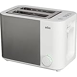 Braun HT5010 WH IDCollection - Tostadora de doble ranura con función bagel para tostadora unilateral, 13 niveles de tostado y función descongelación, 1000 W, color blanco y acero inoxidable