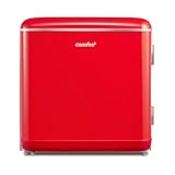COMFEE' RCD50RE2EURT(E) Refrigerador pequeño, 47 litros, diseño retro, mesa mini-puente, termostato ajustable, silencioso, adecuado para el hogar, oficina y hotel, rojo