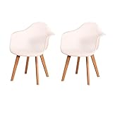 BenyLed Pack de 2 Sillón Tower Silla de Comedor Silla Escandinava, Pata Madera de Haya, Estilo Nórdico (Blanco)