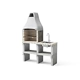 MOVELAR - Barbacoa de Obra Prefabricada para Leña y Carbón Modelo New Iberia Plus XL side stand sink&tap (Beige - 128 x 47 x 190 cm) REF: M00467 - Uso en Exteriores