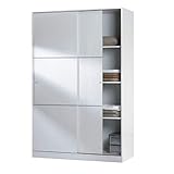 Armario de 2 Puertas Correderas, Barra de Colgar y Estantes, Armario para Dormitorio, Modelo Top 120, Acabado en Blanco Brillo, Medidas: 120 cm (Largo) x 200 cm (Alto) x 50 cm (Fondo)