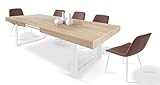 CASABEL - Mesa de Comedor Extensible con Extensión - Gran Capacidad - Estilo Industrial - Tablero de 160 a 200 cm - 6 a 8 Personas - Patas Metálicas - Comedor, Cocina - Madera Clara y Blanco