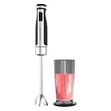Cecotec Batidora de Mano PowerGear 1500 XL. 1500 W, 21 Velocidades + Turbo, Acero Inox/Silicona, Brazo XL, Cuchilla de 4 hojas, Recubrimiento de Titanio, Engranaje de Metal, Incluye Vaso con Tapa