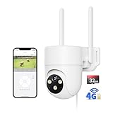 NUASI 4G LTE Cámara Vigilancia Exterior con Tarjeta SIM, 360° PTZ Cámara IP con Detección Humana AI e Visión Nocturna Colorida, Audio Bidireccional e Grabación 24/7 Avec Tarjeta 32GB