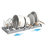 Mecmbj organizador sartenes, organizador sartenes y ollas cajon, Estante de almacenamiento expandible para utensilios cocina con 10 compartimentos ajustables, estante para cajones de gabinete (gris)