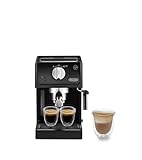 DELONGHI Máquina de café expreso De'Longhi | Portafiltro con acabado de aluminio | Boquilla de espuma de leche | También para cápsulas | Negro