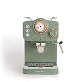 CREATE / THERA RETRO/Cafetera Express Semiautomática Verde Sage Mate y Madera / 20 bares, brazo doble salida, depósito 1,25L, café molido y monodosis ESE 55mm, con vaporizador, 1100W