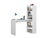 Habitdesign 008314A - Escritorio y estantería reversible, mesa de oficina o escritorio acabada en color Blanco, medidas: 144 x 120 x 53 cm