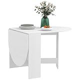 HOMCOM Mesa de Comedor Plegable Mesa de Cocina Plegable Ovalada con Alas Abatibles Estilo Moderno 163x80x75 cm Blanco