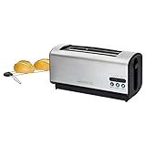 Clatronic TA 3687 Tostadora de Pan Ranura Larga Doble 4 Rebanadas, 3 Funciones, Tostar, Calentar y Descongelar, 1200W Regulador Nivel de Tostado, Calienta Panecillos o Bolleria, Acero Inox