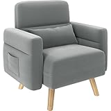 Yaheetech Sillón para Salon Sofa Individual Lectura Tapizada de Tela con Reposabrazo Silla Relax Pata Madera Capacidad MAX 136 KG Gris