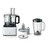 Braun Robot de cocina PureEase FP 3131 con batidora de 1,2 l y cuenco de 2,1 l, fácil de usar, rápido e intuitivo, dos velocidades más pulsos, diseño compacto, EasyClick System, blanco