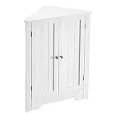 VASAGLE Esquinero, Armario Puertas y Estante Ajustable, para Baño, Cocina, Salón, Diseño Rústico Moderno, Blanco Nube BBC844P31, 60 × 33.6 × 80 cm