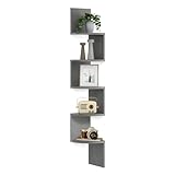VASAGLE Librería esquinera, estantería esquinera de Pared, estantería de Pared con 5 estantes, para Dormitorio, salón, baño, Estudio, Porta Plantas, Gris Pardo