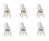 IZTOSS Juego de 6 sillas de cocina moderna, sillas de comedor 6 piezas con patas de madera vendidas, cómodo cojín del asiento de espuma (B-Blanco-6 piezas)