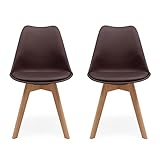 Homely - Pack de 2 sillas de Comedor o Cocina de diseño nórdico Day, Asiento de Polipropileno y Patas de Madera de Haya, Color Chocolate